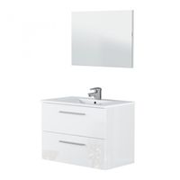 Aruba Shiny White Bathroom Cabinet 80X45X57 incl. Mirror and Ceramic Basin